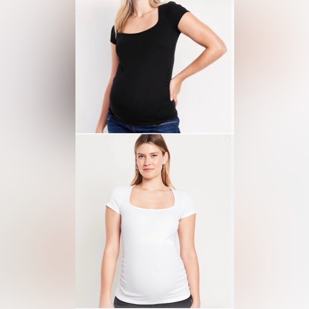 Set of 2 Maternity Square Neck Ribbed Tops